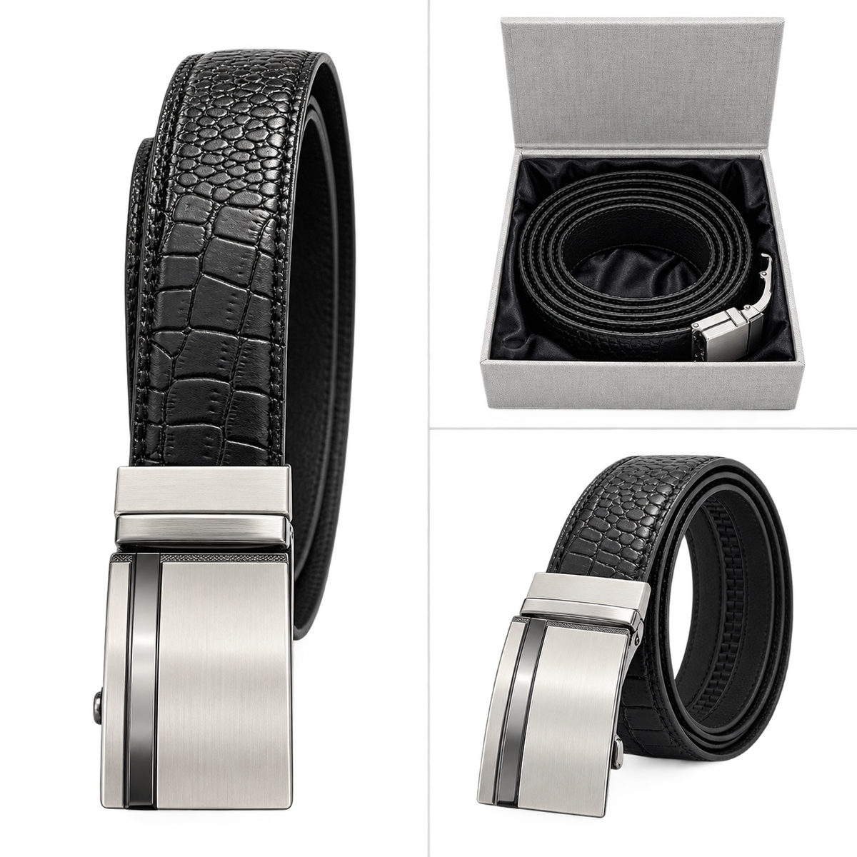 2 in 1 Pure Auto Lock Belt Crocodile Texture (100% Pure Leather )