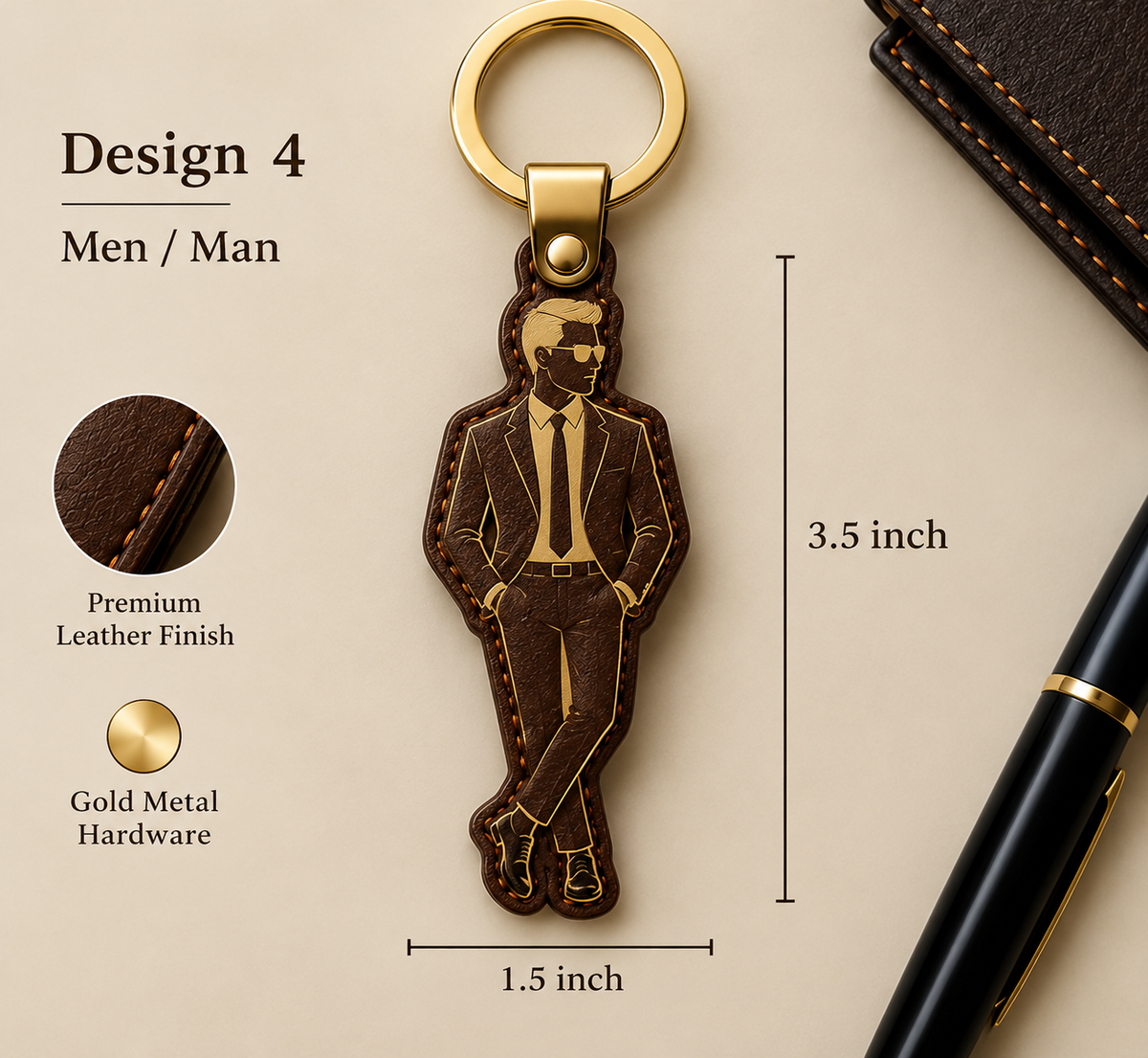 The Gentleman Silhouette: Premium Embossed Leather Keychain.