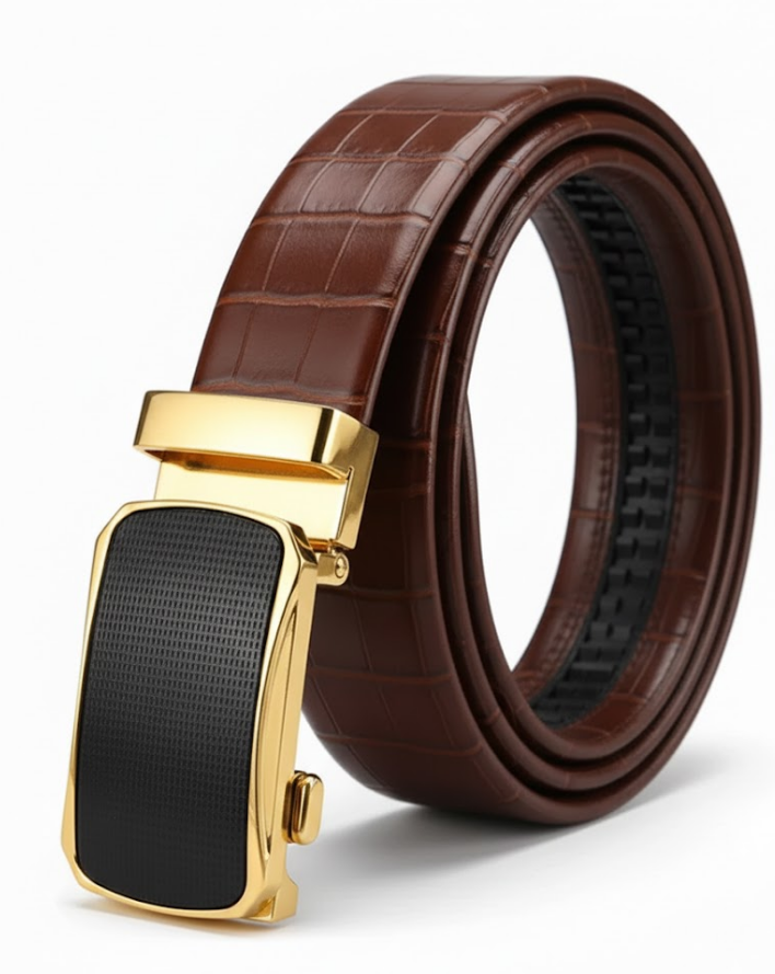 The Luxury: Men's Crocodile Texture Auto lock Belt Brown