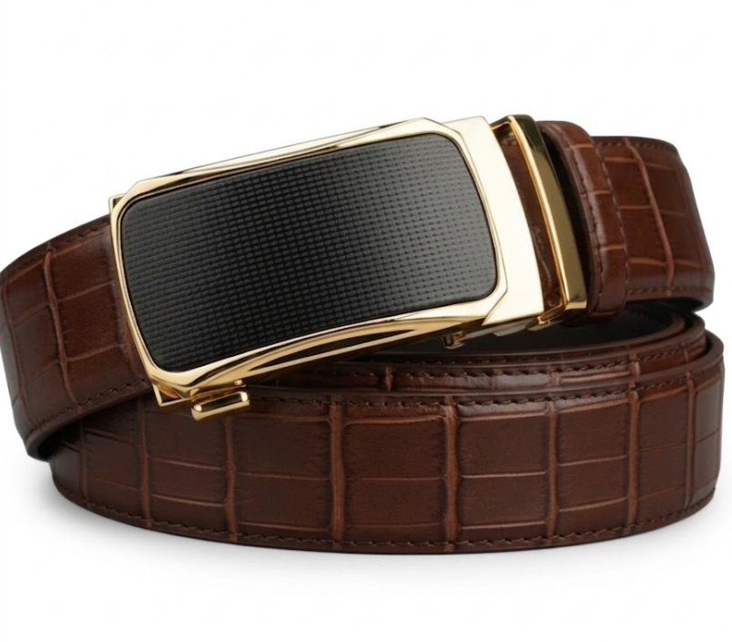 The Luxury: Men's Crocodile Texture Auto lock Belt Brown