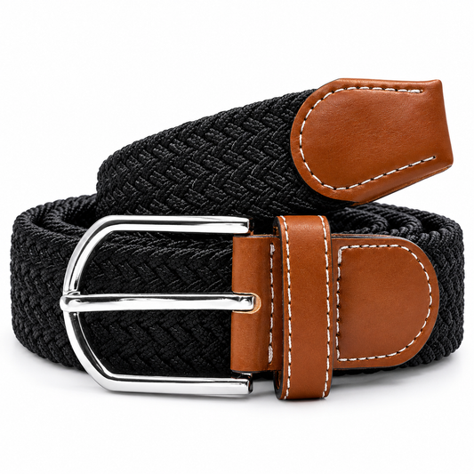 🖤 Premium Braided Stretch Belt with Brown Leather Details 🤎