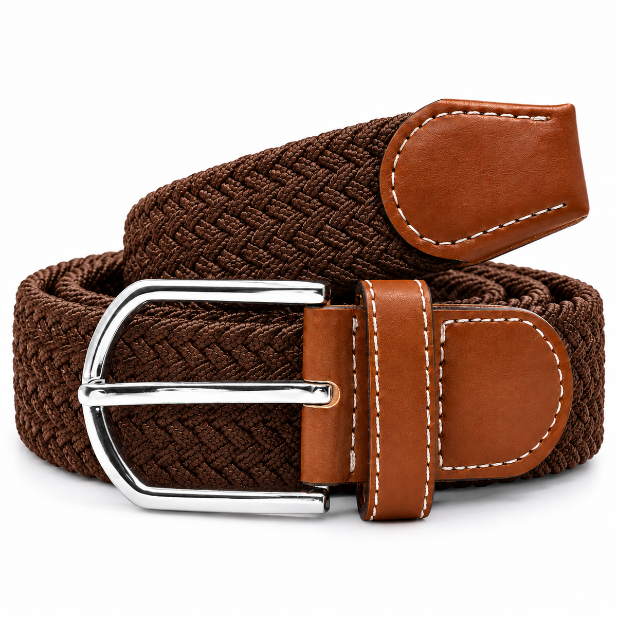 🖤 Premium Braided Stretch Belt with Brown Leather Details 🤎