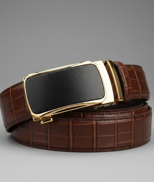 The Luxury: Men's Crocodile Texture Auto lock Belt Brown