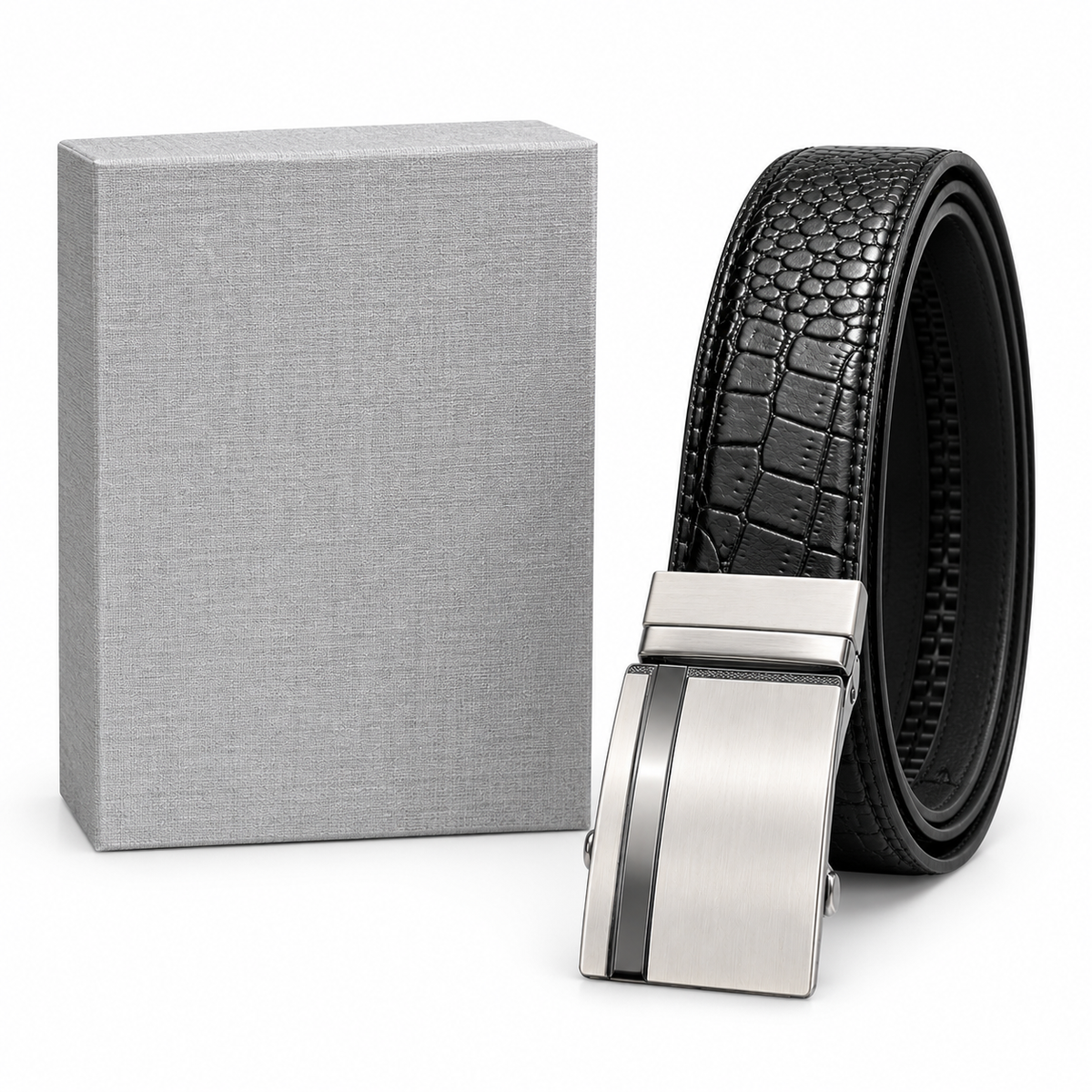 2 in 1 Pure Auto Lock Belt Crocodile Texture (100% Pure Leather )