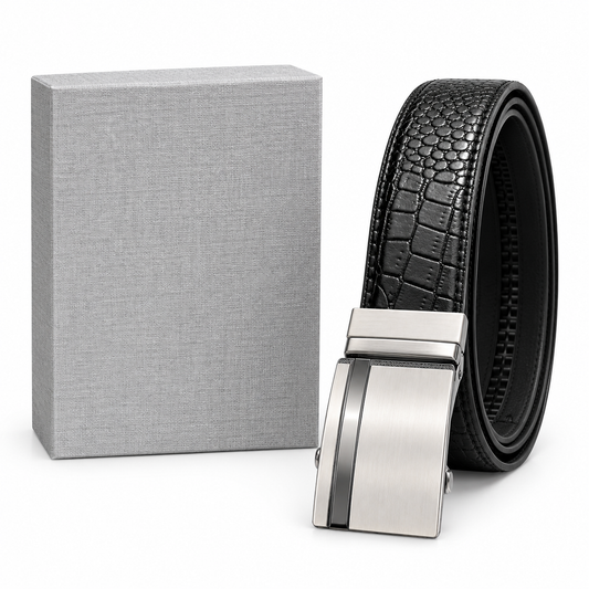2 in 1 Pure Auto Lock Belt Crocodile Texture (100% Pure Leather )