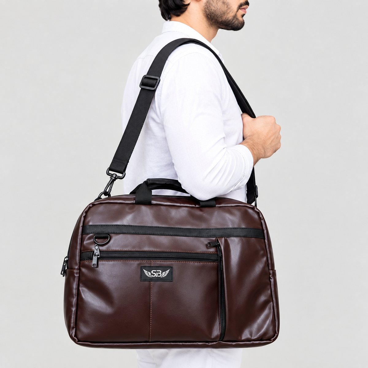 👜3 In 1 Premium Brown Pu Leather Convertible Travel Bag