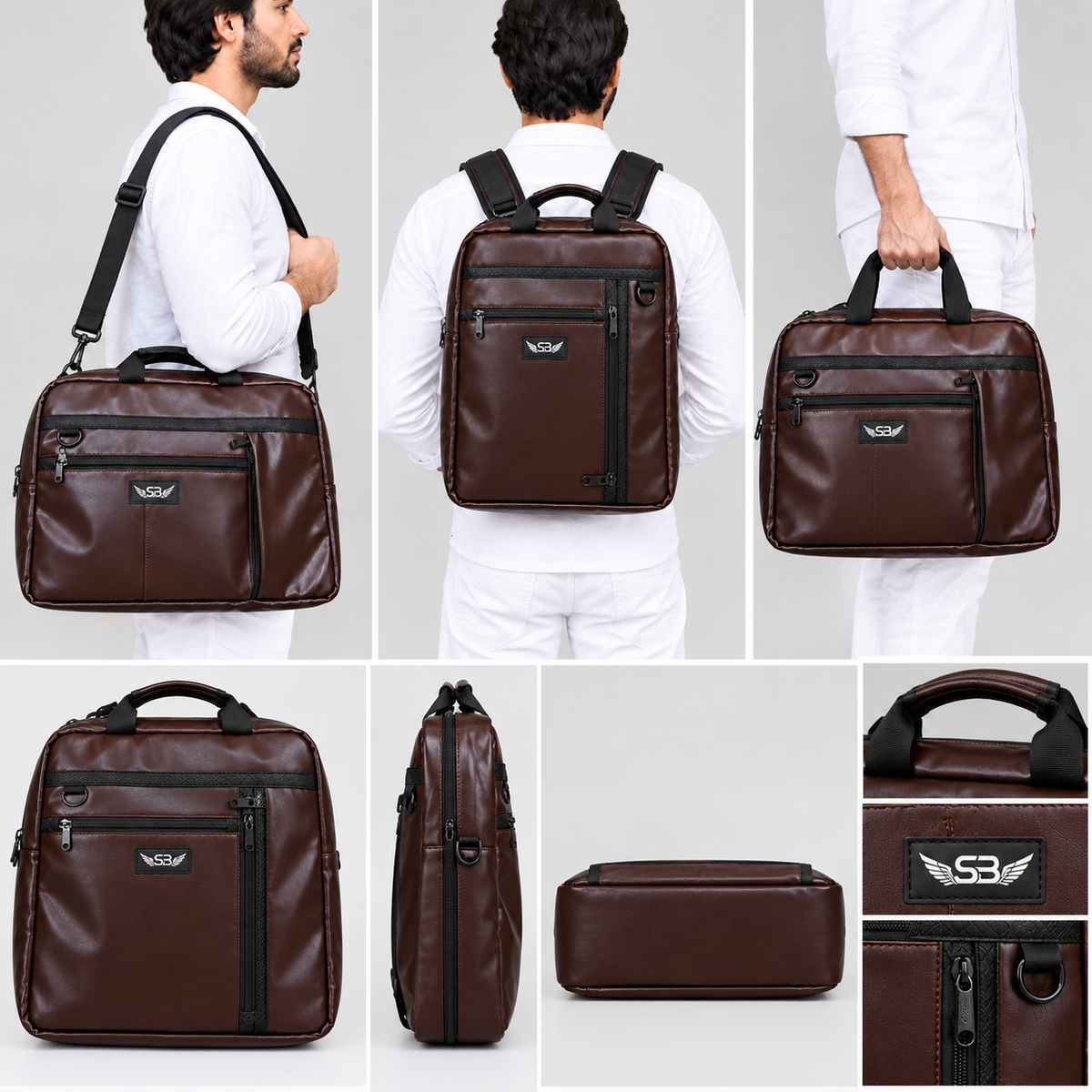 👜3 In 1 Premium Brown Pu Leather Convertible Travel Bag