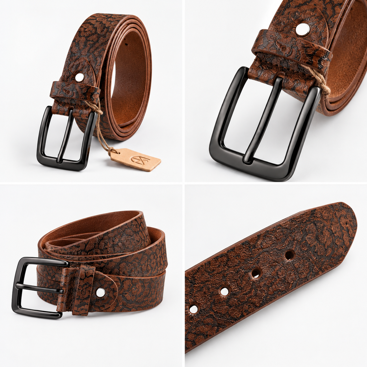Premium Vintage Embossed Leather Belt for Men