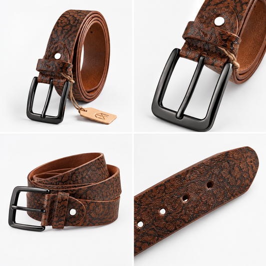 Premium Vintage Embossed Leather Belt for Men