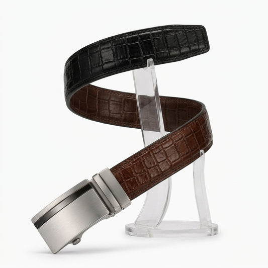 2 in 1 Pure Auto Lock Belt Crocodile Texture (100% Pure Leather )