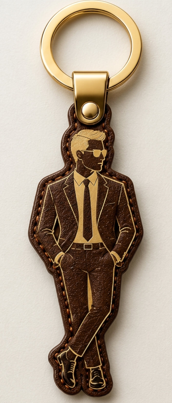 The Gentleman Silhouette: Premium Embossed Leather Keychain.