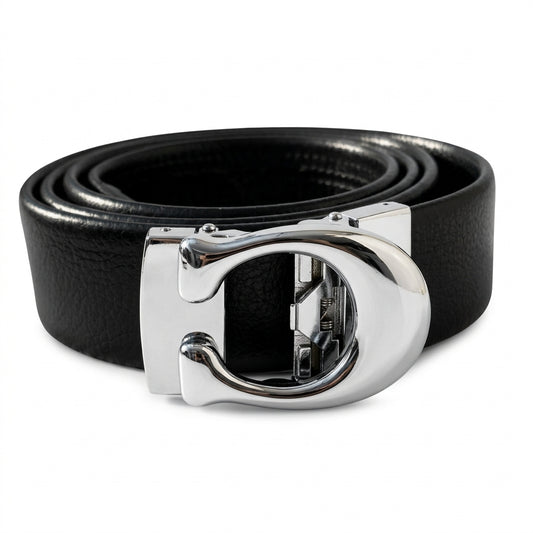 🖤 Premium Black Auto-Lock Belt for Men – Stylish Silver Buckle