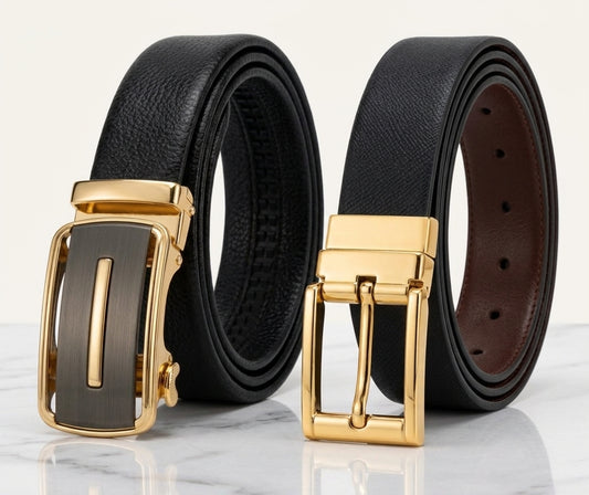 🖤 Premium Men's Black Leather Belt – Stylish & Elegant Gold Buckle