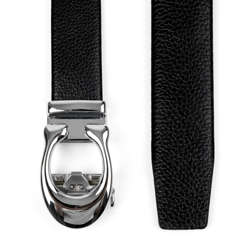 🖤 Premium Black Auto-Lock Belt for Men – Stylish Silver Buckle