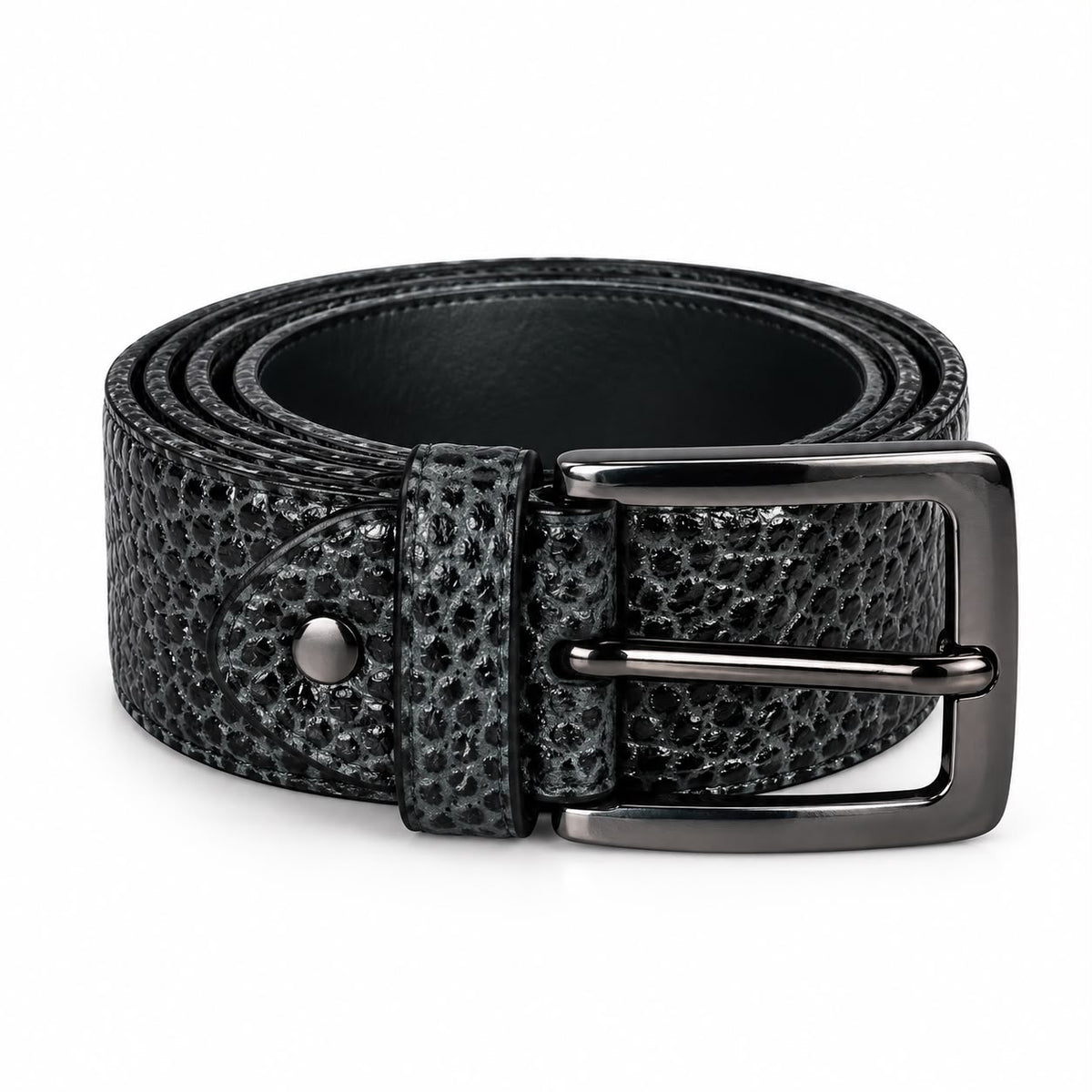 Premium Black Green Textured Leather Belt for Men