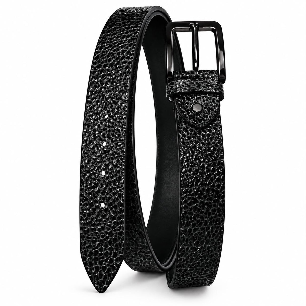 Premium Black Green Textured Leather Belt for Men
