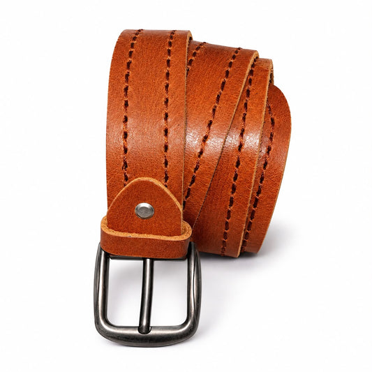 🤎 Premium Tan Brown Stitched Leather Belt for Men