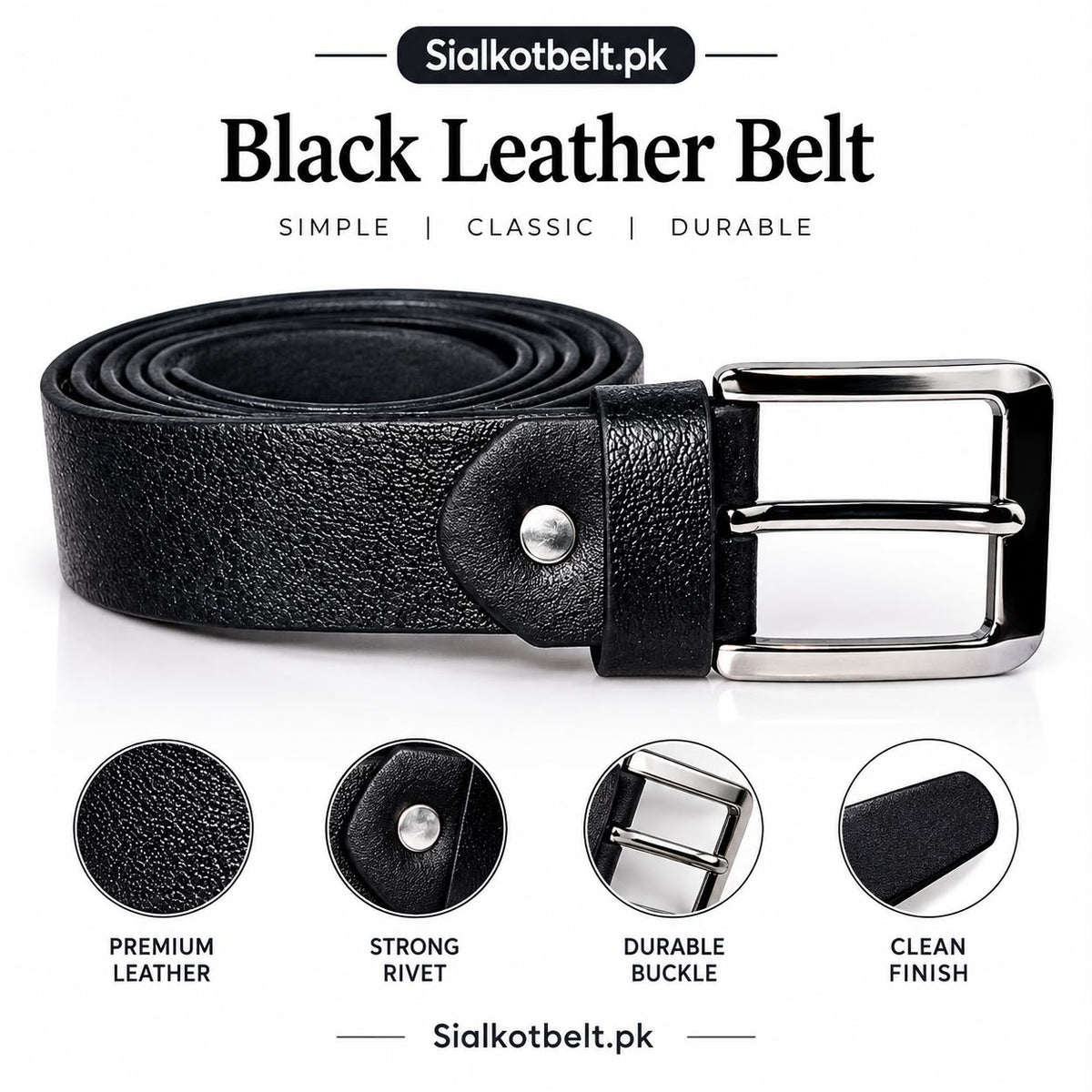 🖤 Premium Classic Black Leather Belt – Elegant & Timeless Style