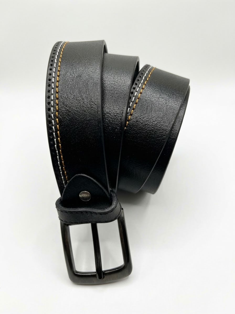 🖤 Premium Black Belt with Stylish Contrast Stitching