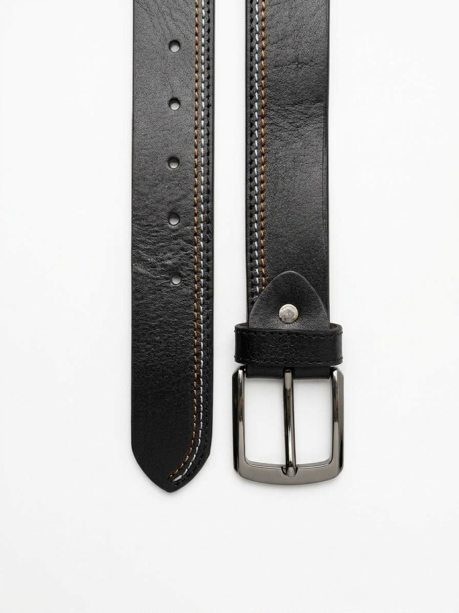 🖤 Premium Black Belt with Stylish Contrast Stitching