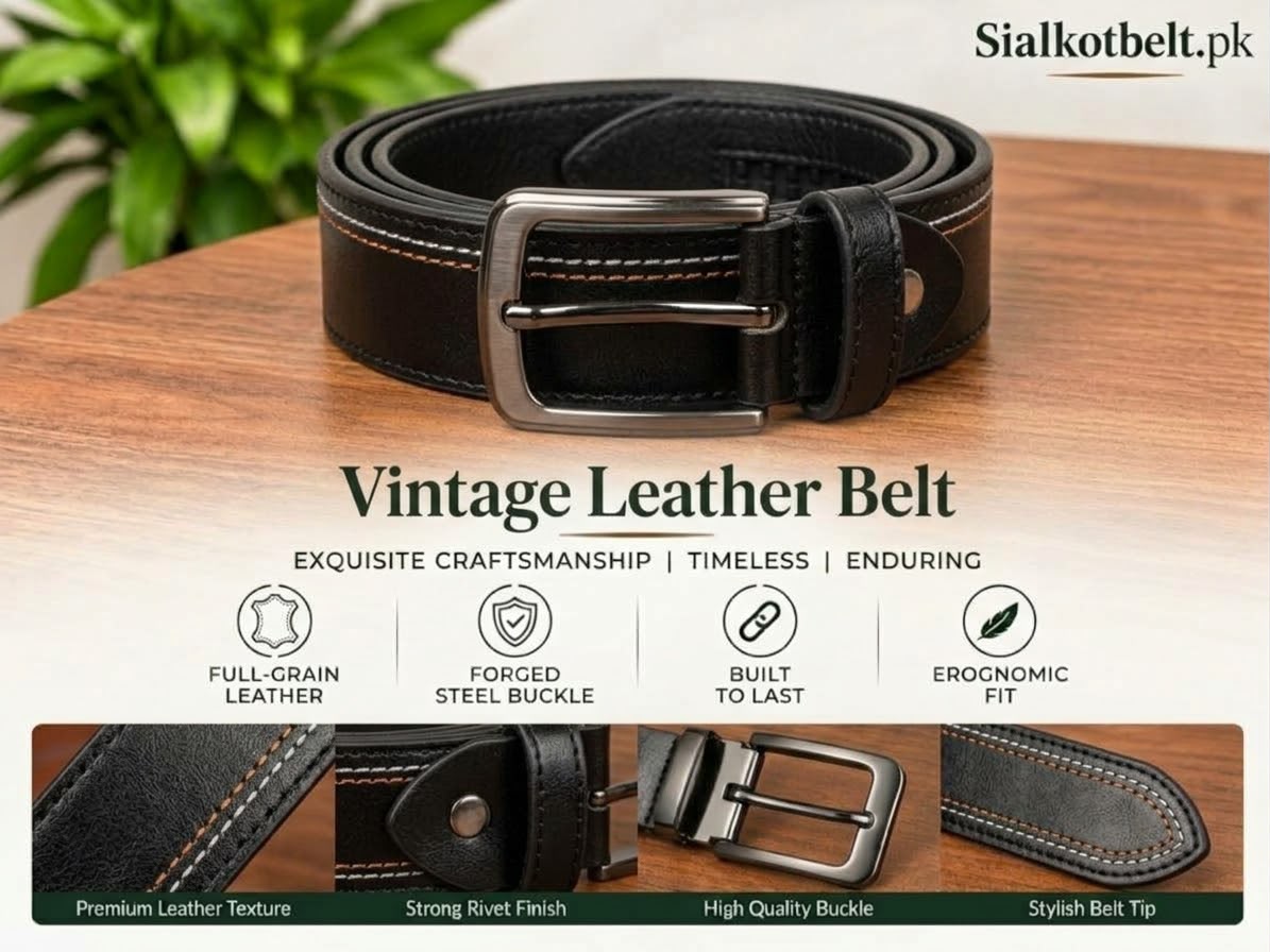 🖤 Premium Black Belt with Stylish Contrast Stitching