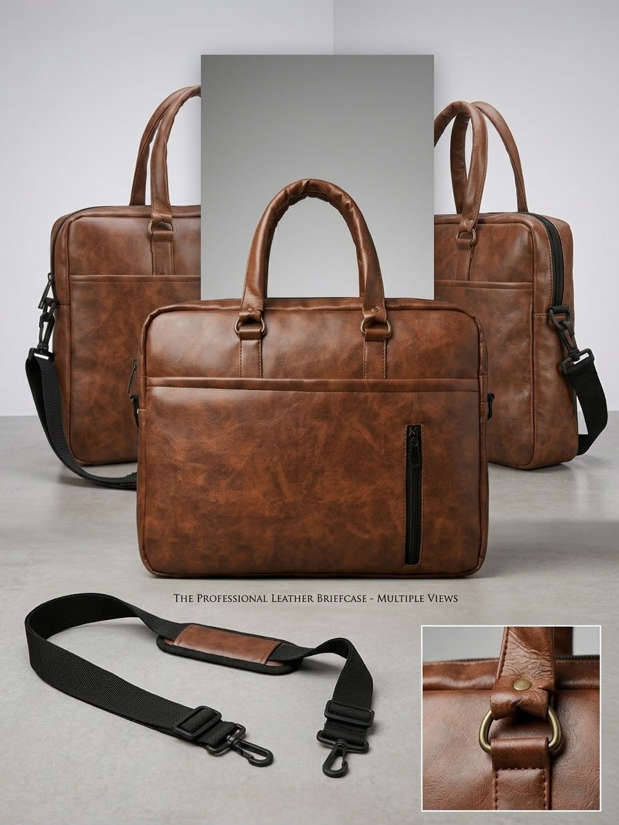 💼 Premium Brown Pu Leather Laptop Bag – Stylish, Elegant & Professional