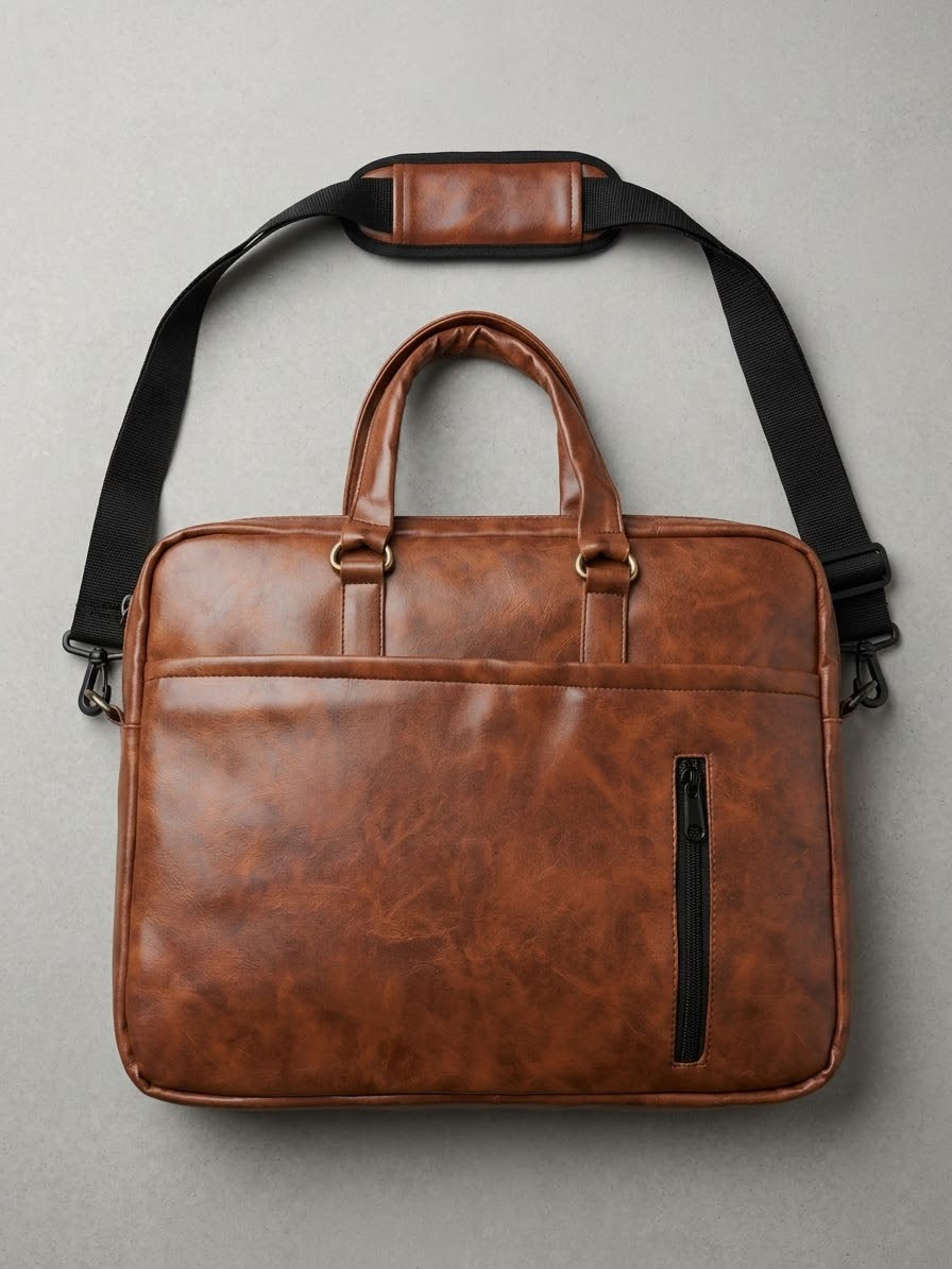 💼 Premium Brown Pu Leather Laptop Bag – Stylish, Elegant & Professional