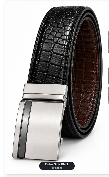 2 in 1 Pure Auto Lock Belt Crocodile Texture (100% Pure Leather )