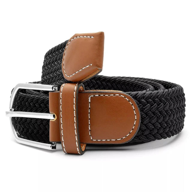 🖤 Premium Braided Stretch Belt with Brown Leather Details 🤎